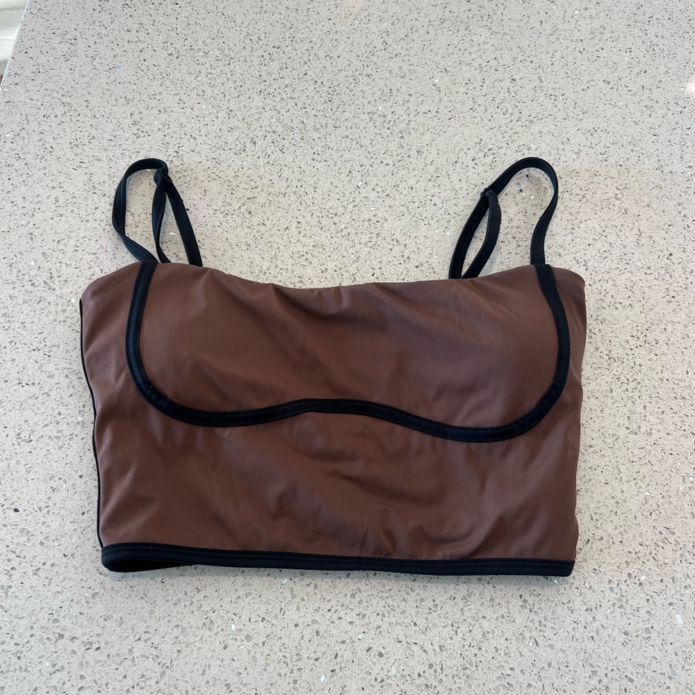 Move With You Brown Crop Top with Black Trim